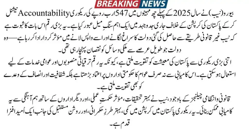 Rs547bn recovered by NAB in early 2025.